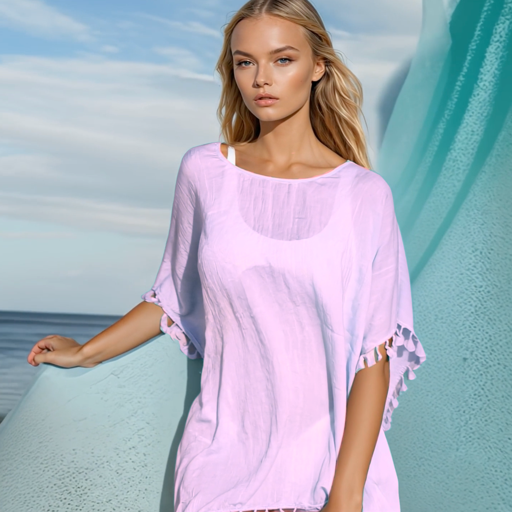 Poncho de plage rose candy