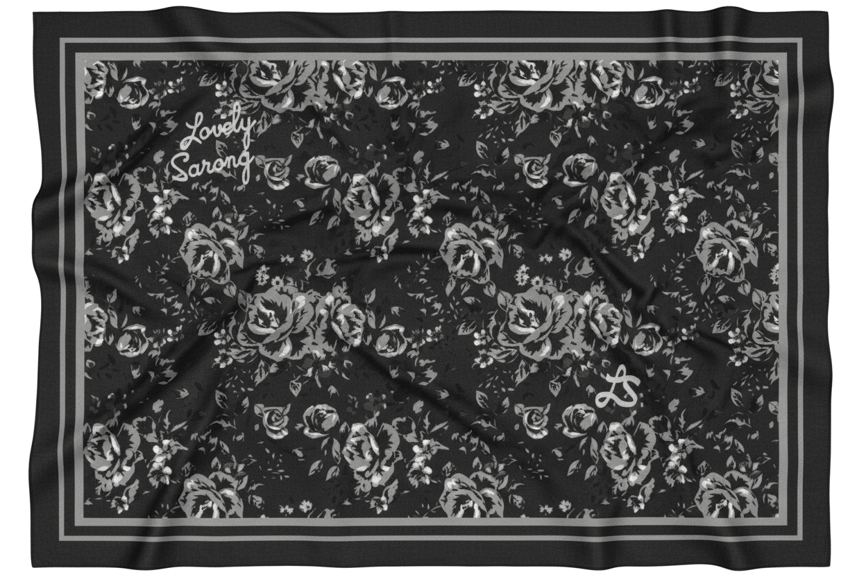Paréo Flowers Black - LOVELY SARONG