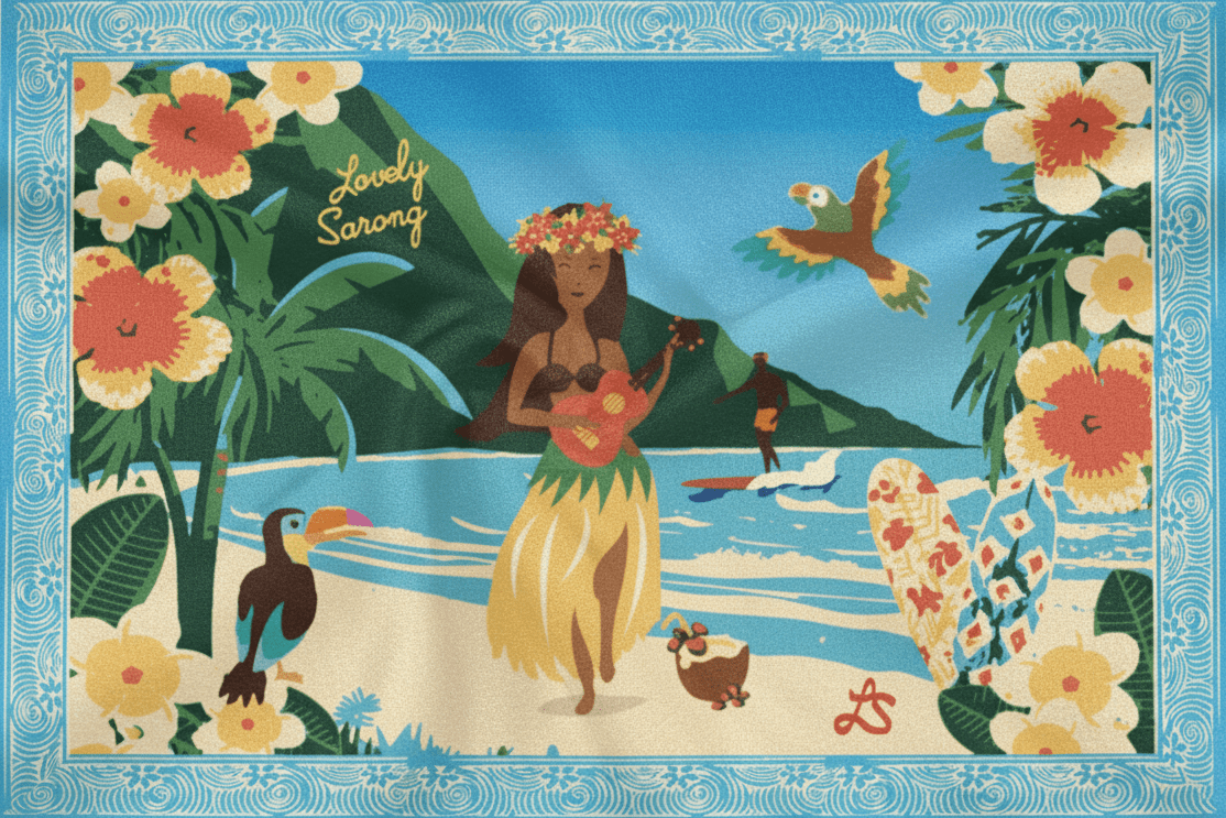 PAREO HAWAII BLEU - LOVELY SARONG