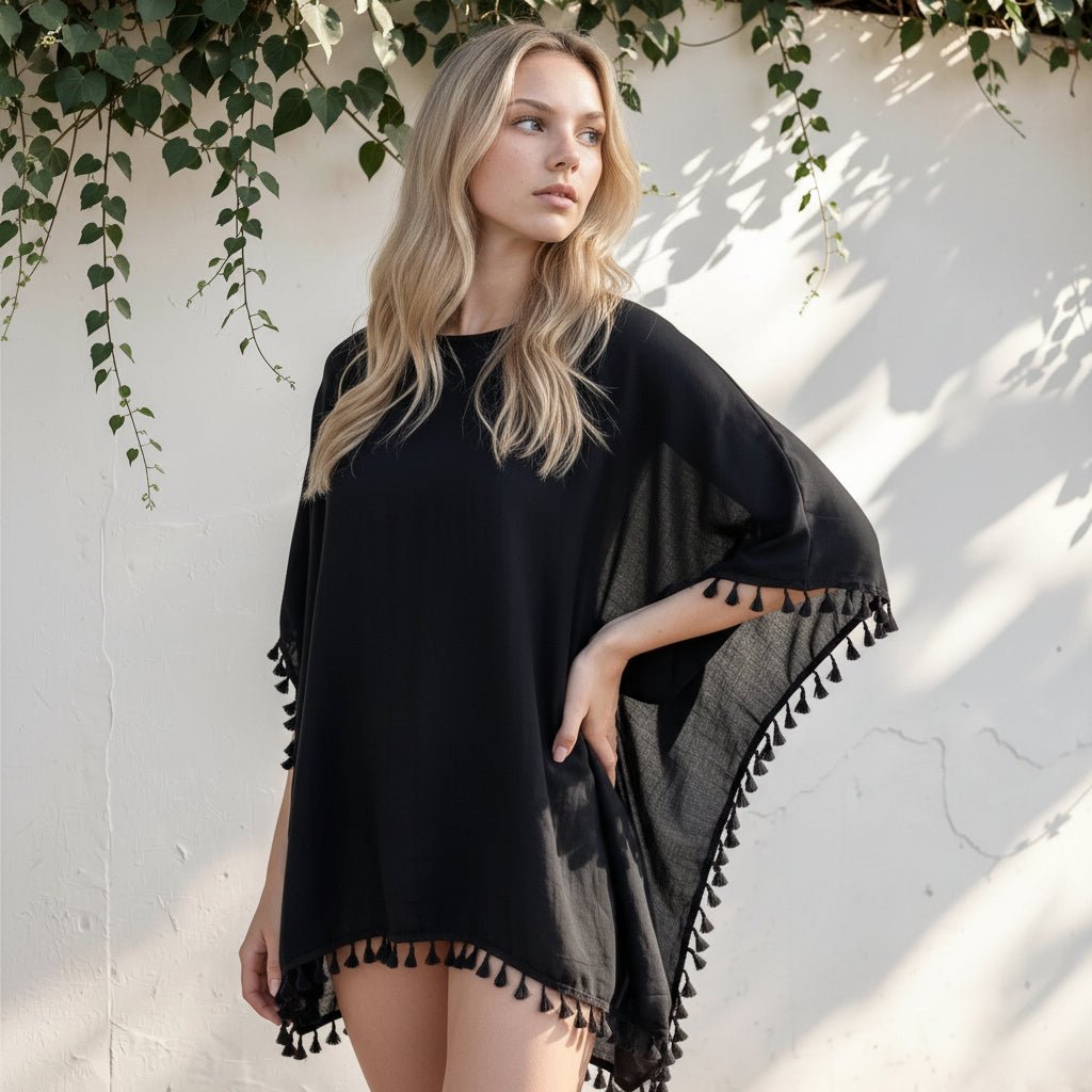Poncho de plage noir - LOVELY SARONG